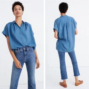 Madewell Blue Bright Indigo Central Button-Up Shirt Size XS Lightweight Coastal